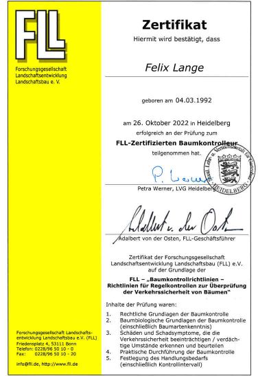 Zertifikat Lange
